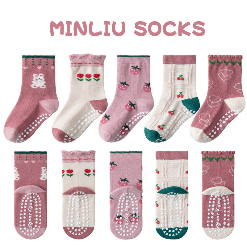 Children's socks floor socks 1-12 years old middle and large children's cotton socks non-slip（10 pairs per pack）