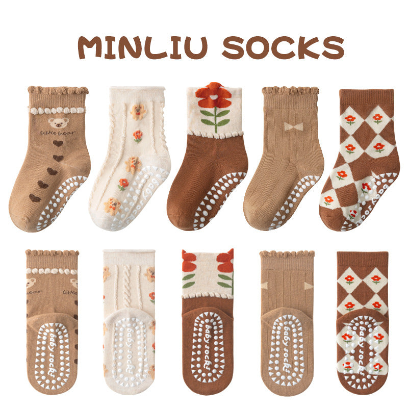 Children's socks floor socks 1-12 years old middle and large children's cotton socks non-slip（10 pairs per pack）