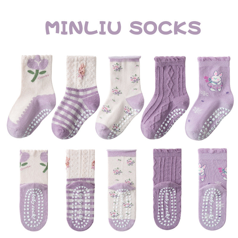 Children's socks floor socks 1-12 years old middle and large children's cotton socks non-slip（10 pairs per pack）