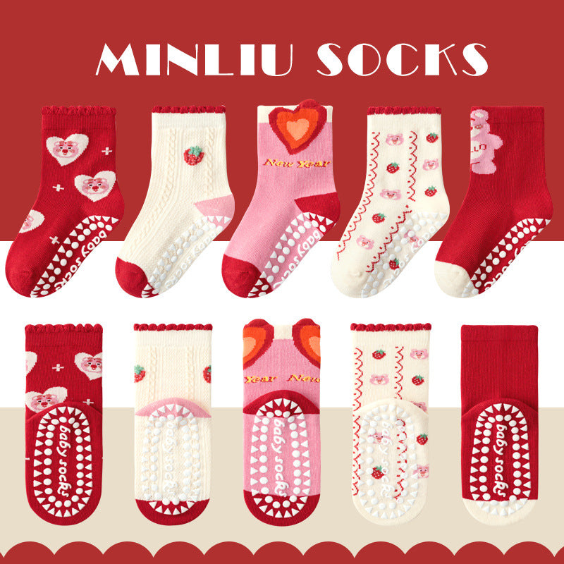 Children's socks floor socks 1-12 years old middle and large children's cotton socks non-slip（10 pairs per pack）