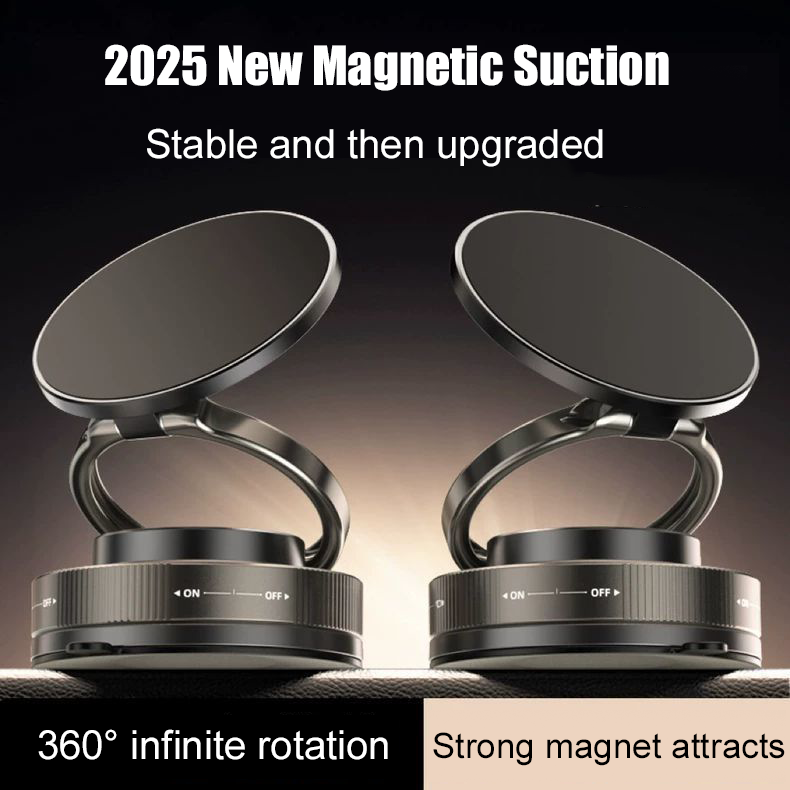 Magnetic mobile phone holder foldable, lifting and rotating multifunctional vacuum adsorption car holder