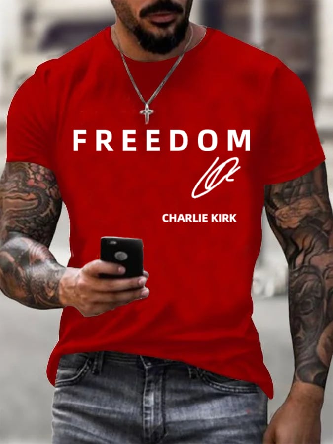Men's  Freedom charlie Kirk Printed Casual  T-shirt