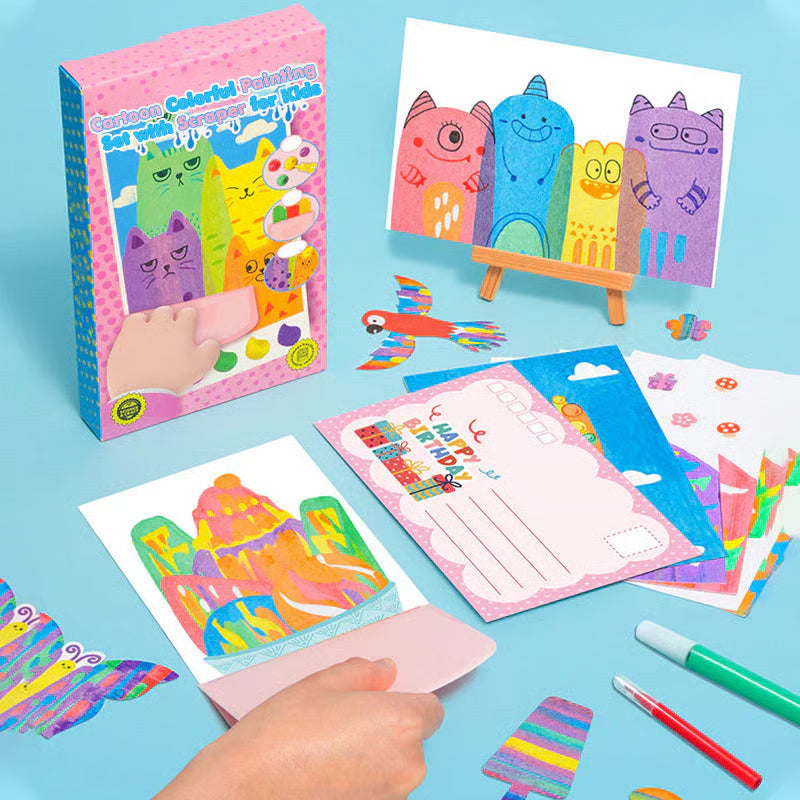🎃Cartoon Colorful Painting Set with Scraper for Kids🎨