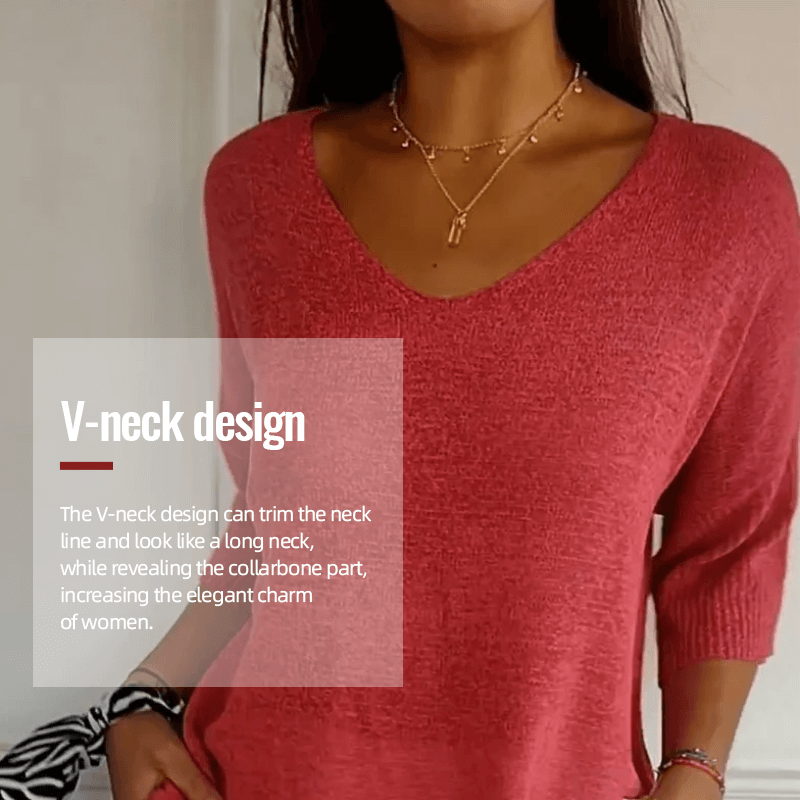 Chroma Chic™ Einfarbiges Stricktop mit V-Ausschnitt