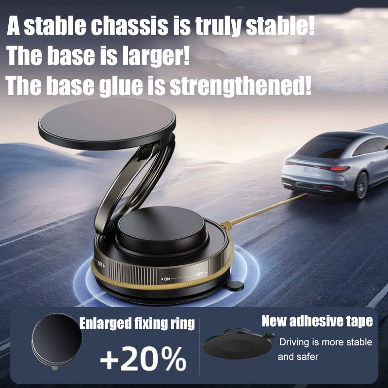 Magnetic mobile phone holder foldable, lifting and rotating multifunctional vacuum adsorption car holder