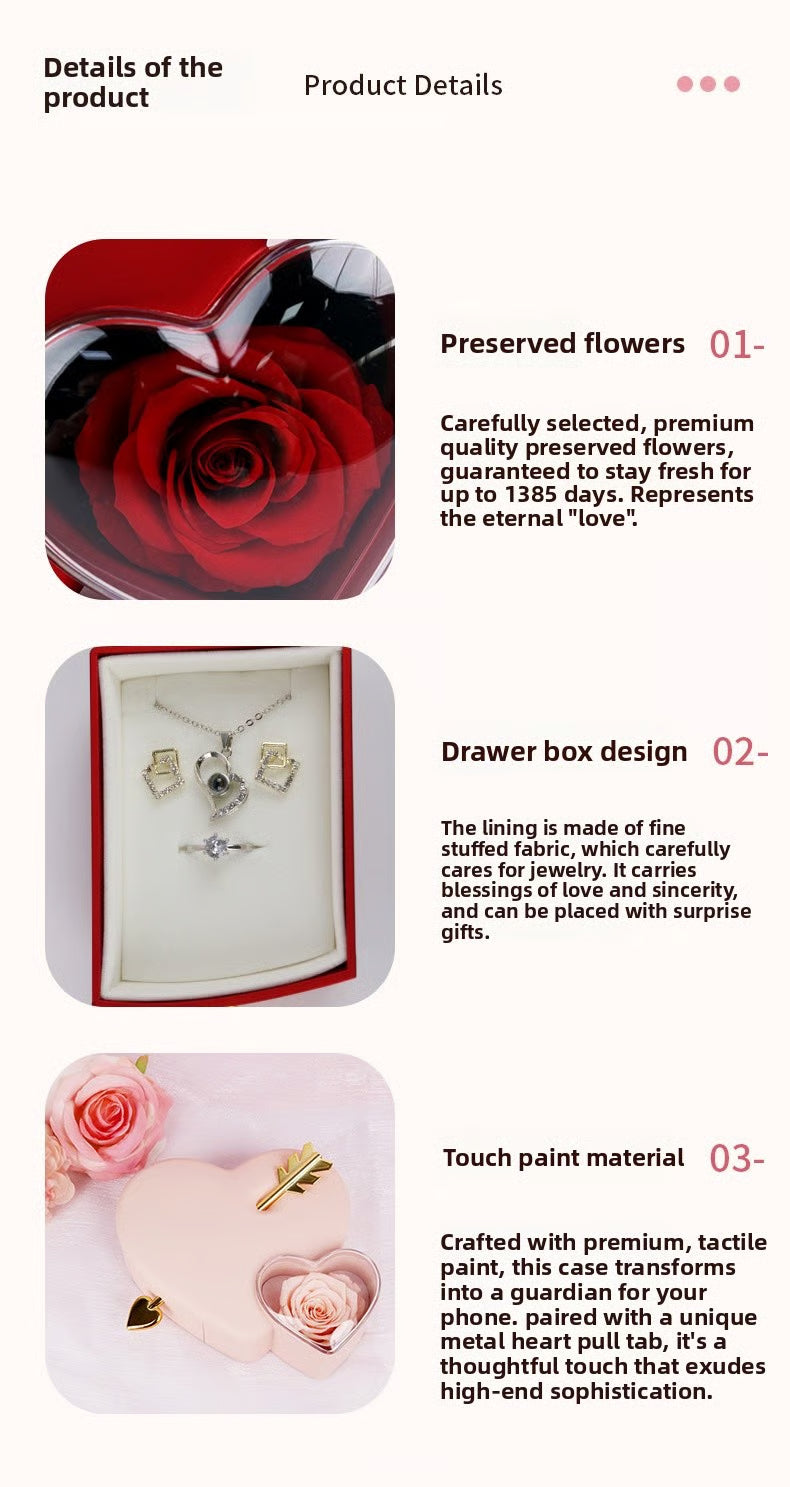 Heart Jewelry Box with Eternal Rose