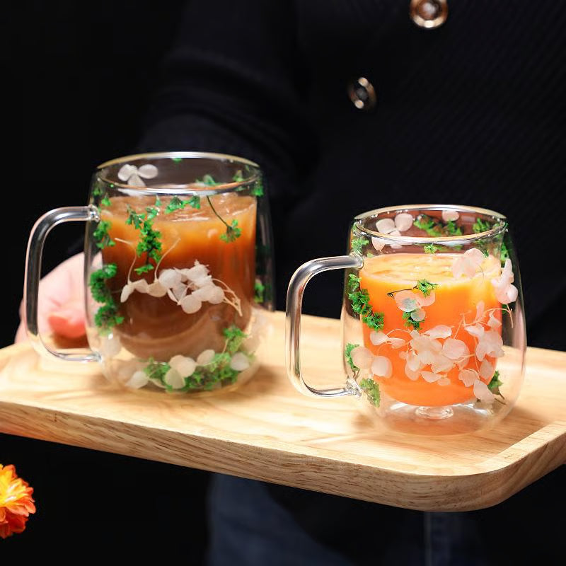 🎅Christmas Pre Sale 🎄🌸Transparent Double Glass Flower Tea Cup