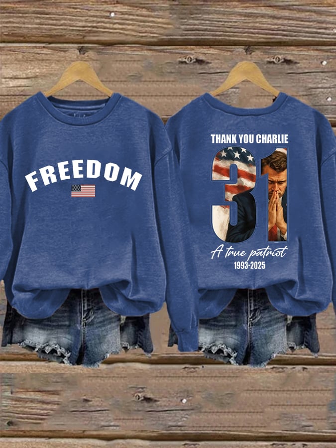 Women's Freedom American Flag Print Waffle Hoodie