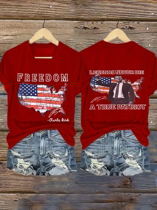 Women's  Freedom, legends never die, A True Patriot Printed Casual T-shirt