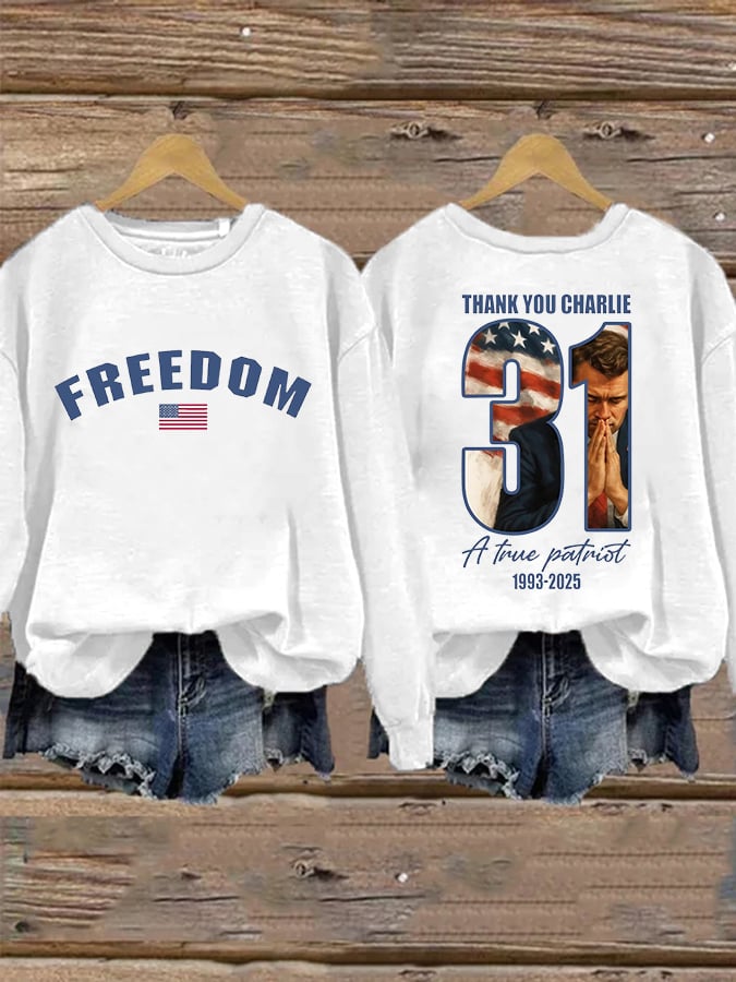 Women's Freedom American Flag Print Waffle Hoodie