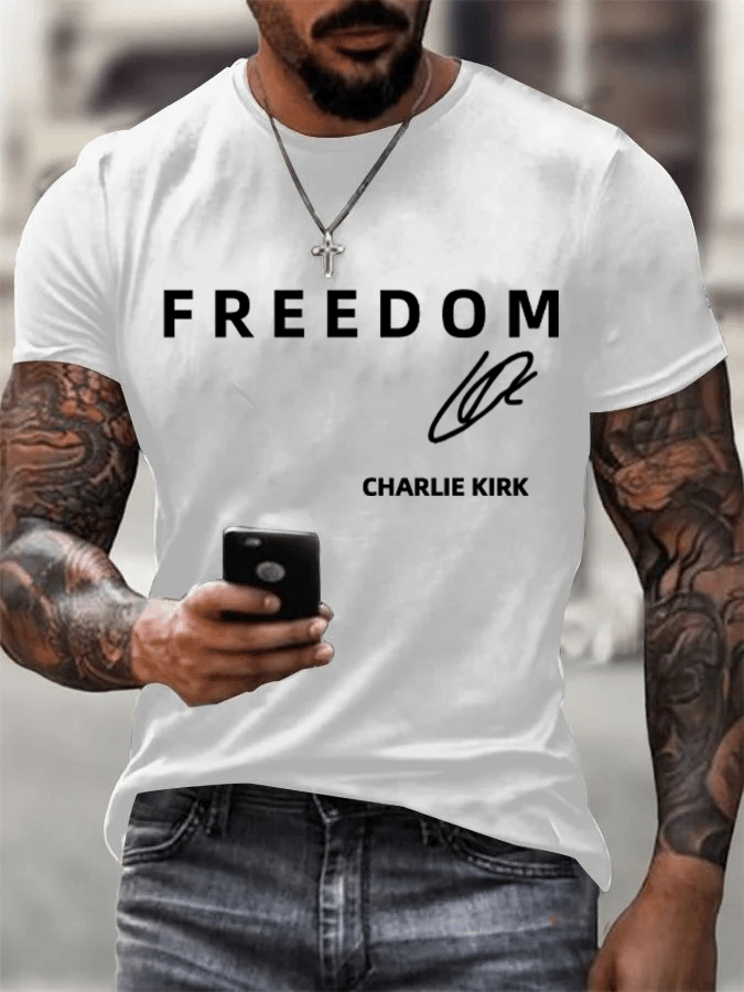 Men's  Freedom charlie Kirk Printed Casual  T-shirt