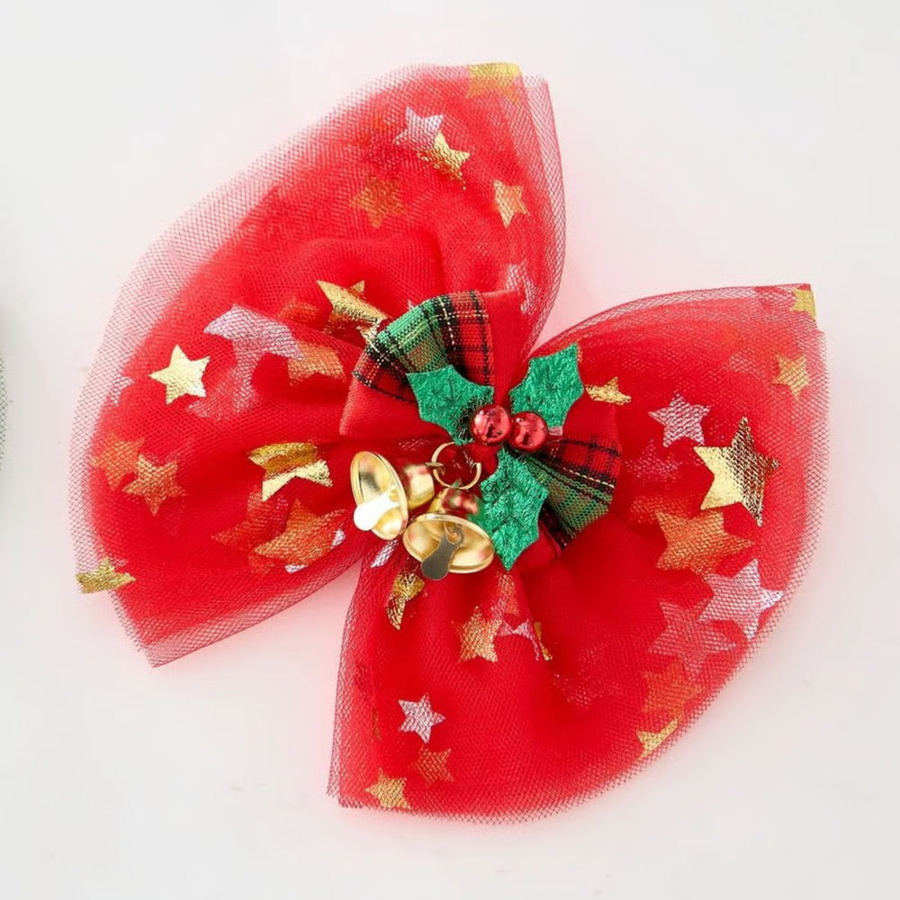 🎅 Early Christmas Sale 🎅🎄 Christmas Starry Tulle Dress in Dreamy Green – With Bonus Red Hair Clip