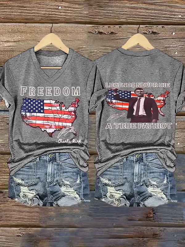 Women's  Freedom, legends never die, A True Patriot Printed Casual T-shirt
