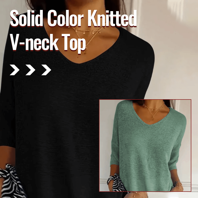 Chroma Chic™ Einfarbiges Stricktop mit V-Ausschnitt