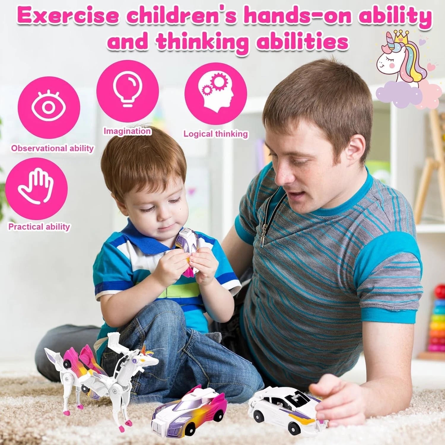 Transforming Unicorn Car Toy Pegasus Unicorn Magnetic Impact Deformation Car